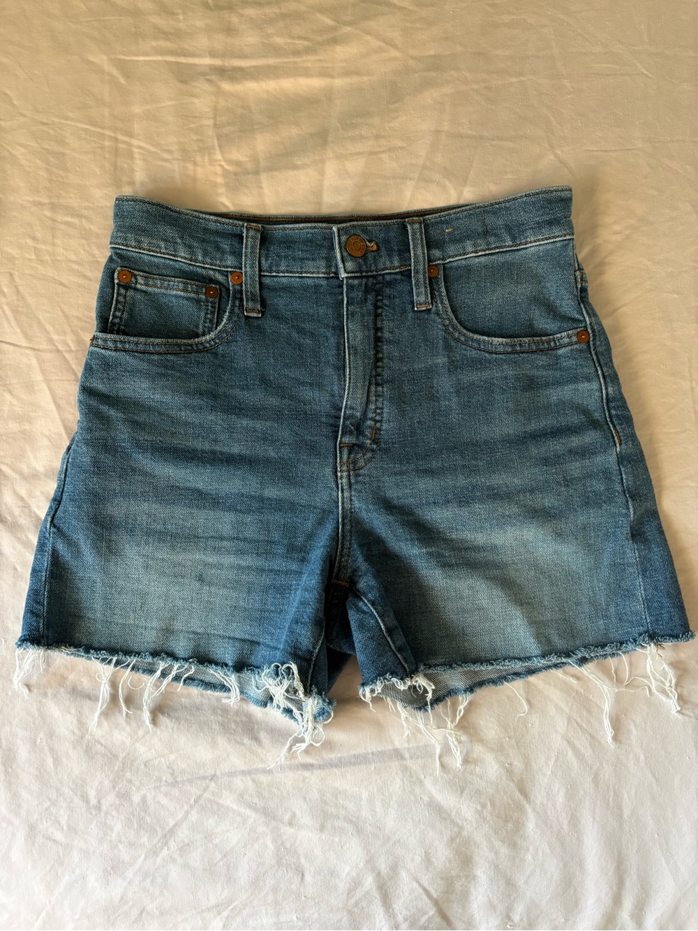 Madewell Distressed Light Blue Denim High-Rise Cutoff Shorts
